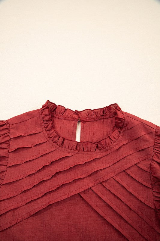 Red Dahlia Pleated Ruffle Top