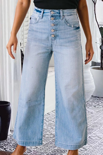 Pin Stripe Wide Denim Jeans