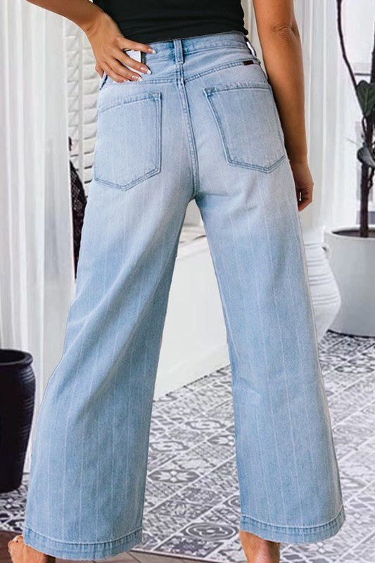 Pin Stripe Wide Denim Jeans