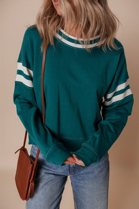 Green Varsity Stripe Sweatshirt - 2