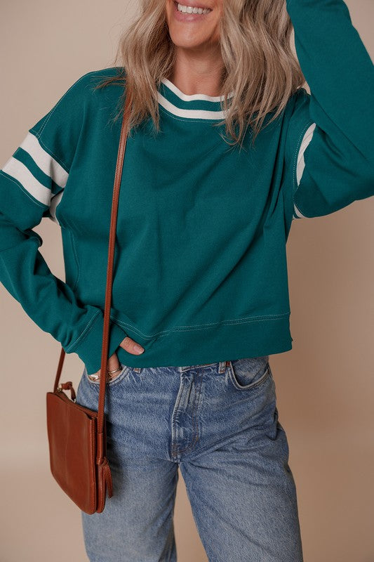 Green Varsity Stripe Sweatshirt - 2