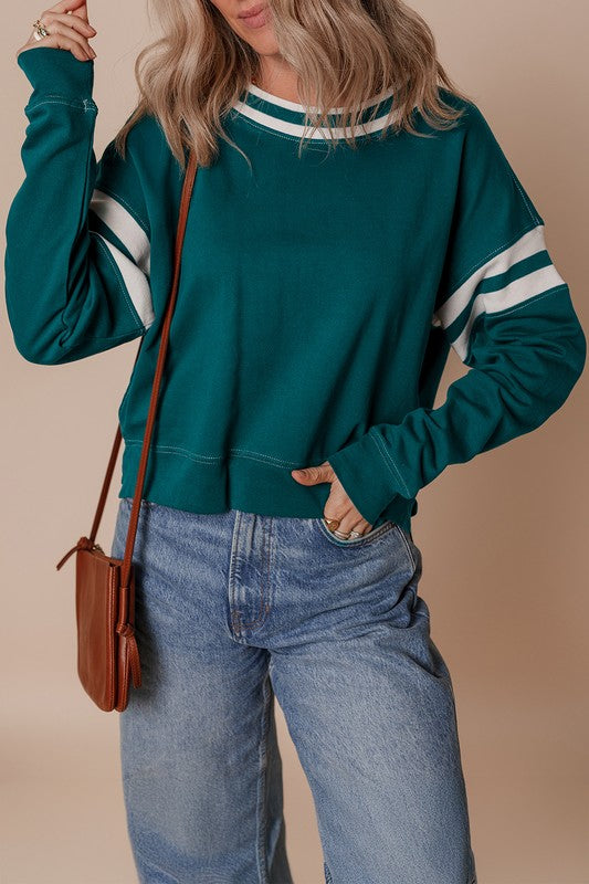 Green Varsity Stripe Sweatshirt - 2