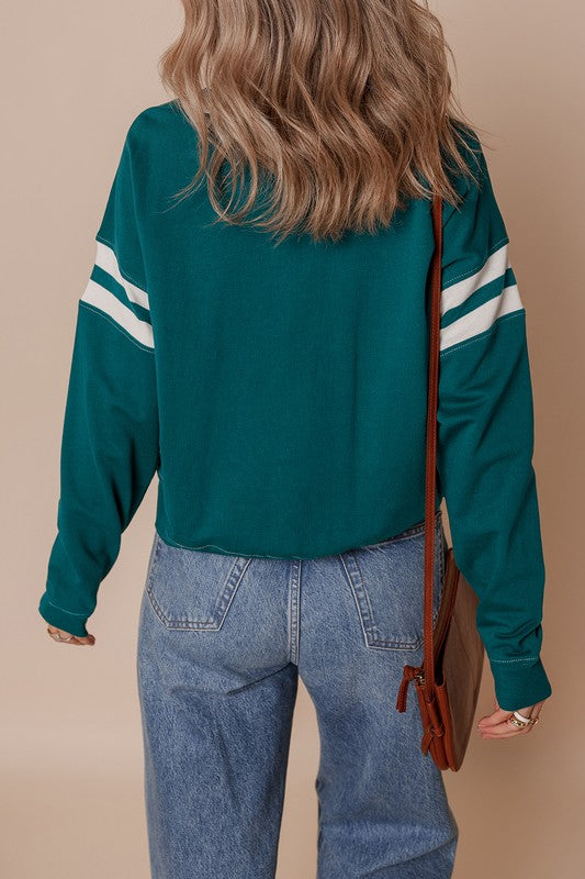 Green Varsity Stripe Sweatshirt - 2