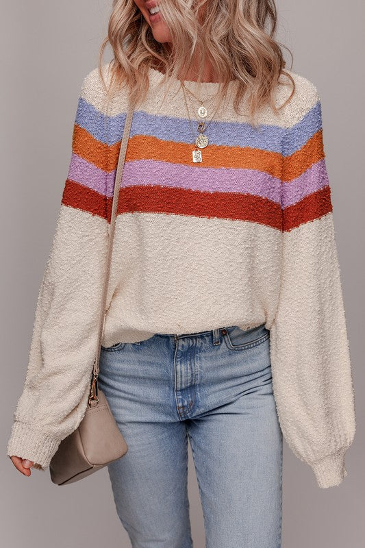 Striped Color Block Texture Pullover - 2