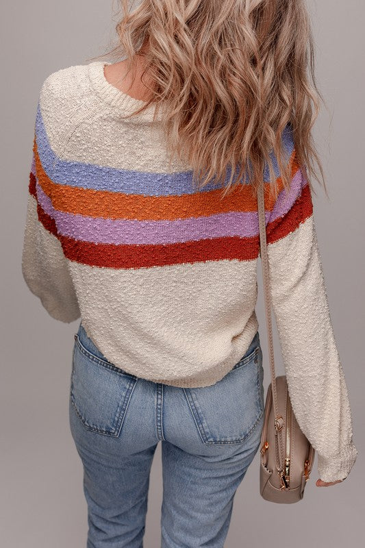 Striped Color Block Texture Pullover - 2