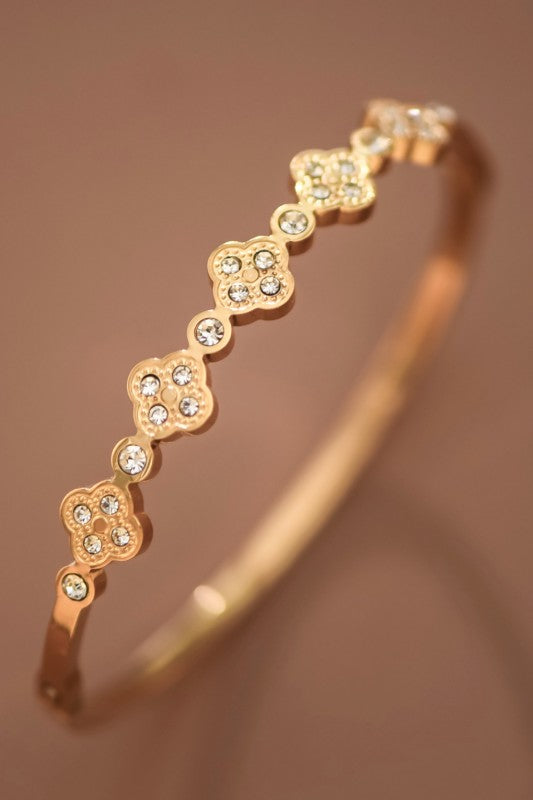 Crystal Clover Gold Bangle