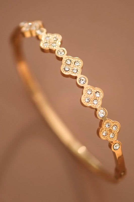 Crystal Clover Gold Bangle