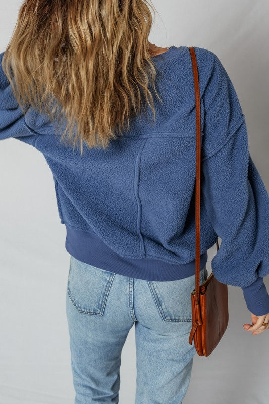 Blue Fleece Oversized Sweatshirt