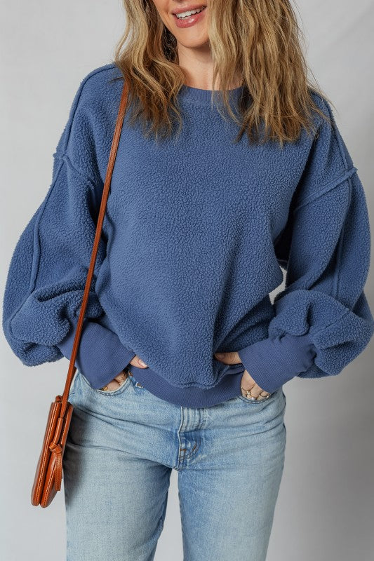 Blue Fleece Oversized Sweatshirt