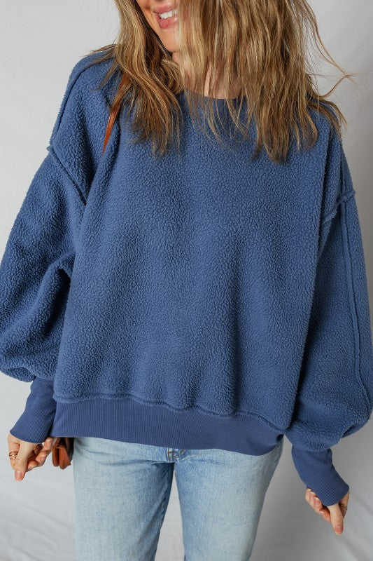 Blue Fleece Oversized Sweatshirt