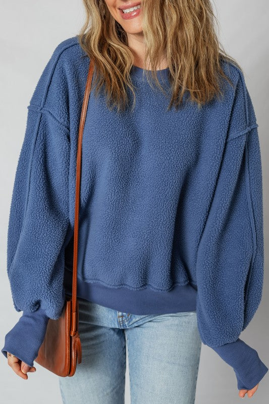 Blue Fleece Oversized Sweatshirt