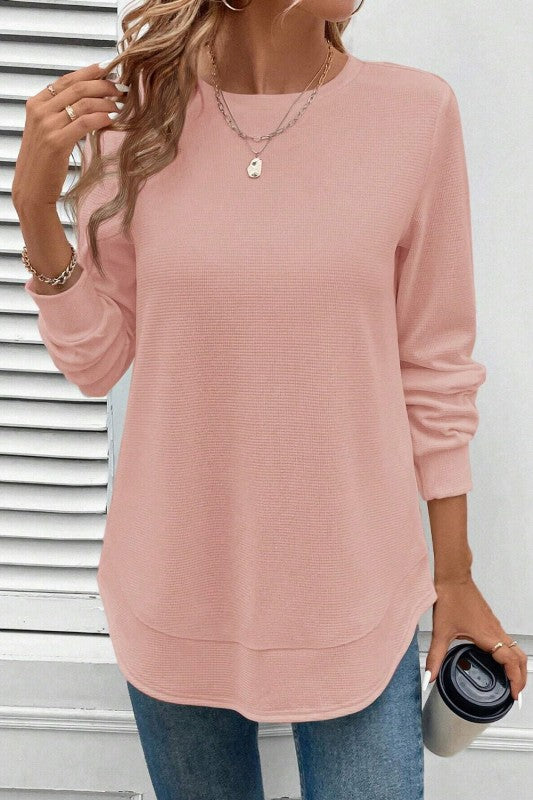 White Round Hem Waffle Top