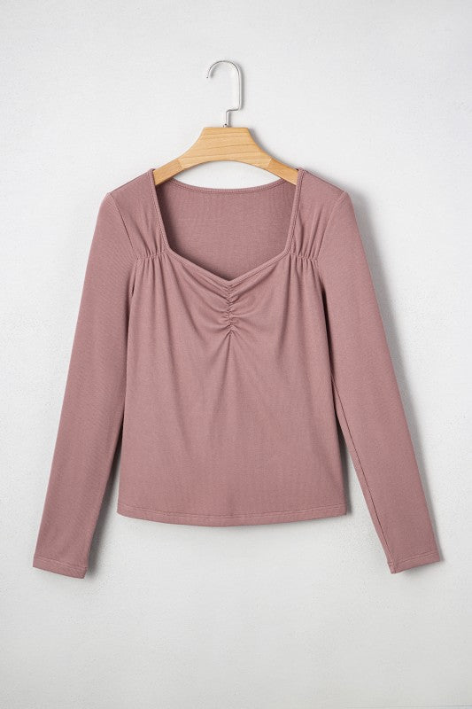 Ruched Ribbed Sweetheart Top