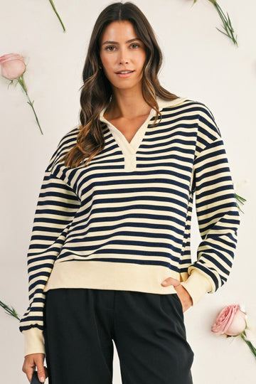 Sailor Stripe V Neck Knit Pullover