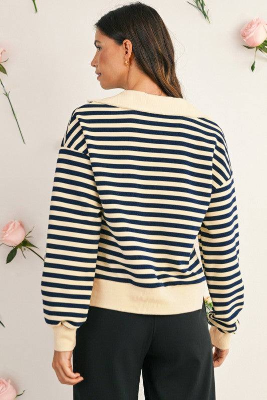 Sailor Stripe V Neck Knit Pullover