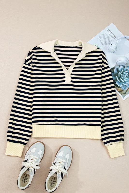 Sailor Stripe V Neck Knit Pullover