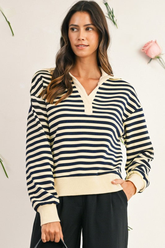 Sailor Stripe V Neck Knit Pullover