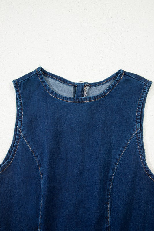 Denim Body Con Zipper Dress - 2
