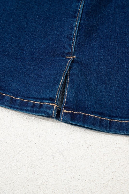 Denim Body Con Zipper Dress - 2