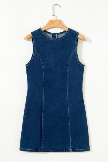Denim Body Con Zipper Dress - 2