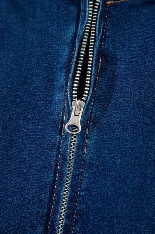 Denim Body Con Zipper Dress - 2