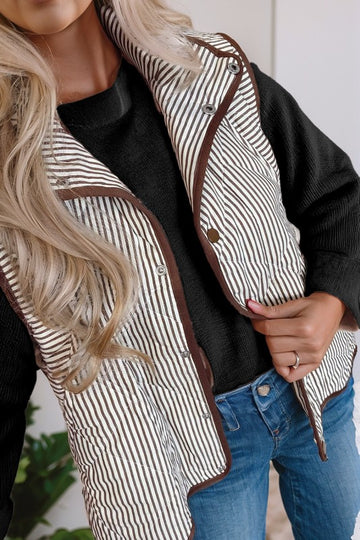 Mocha Stripe Snap Vest - 2