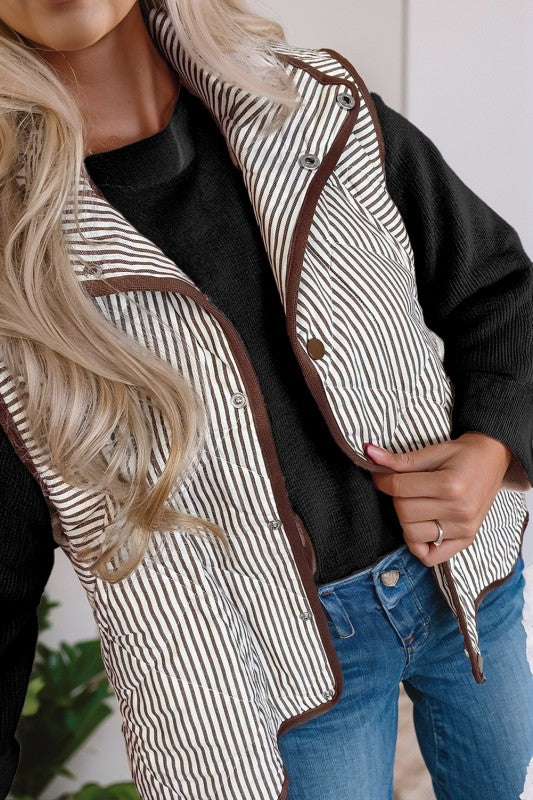 Mocha Stripe Snap Vest - 2