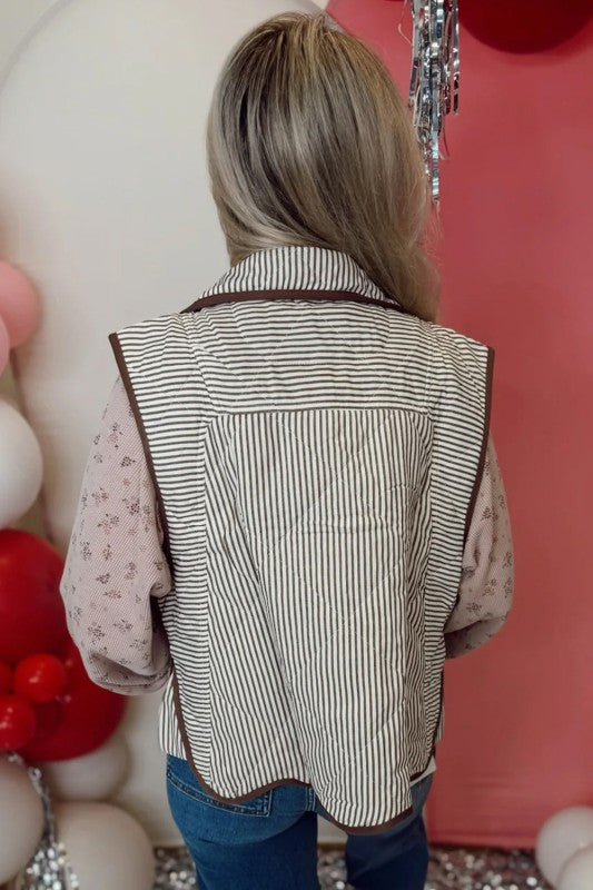 Mocha Stripe Snap Vest - 2
