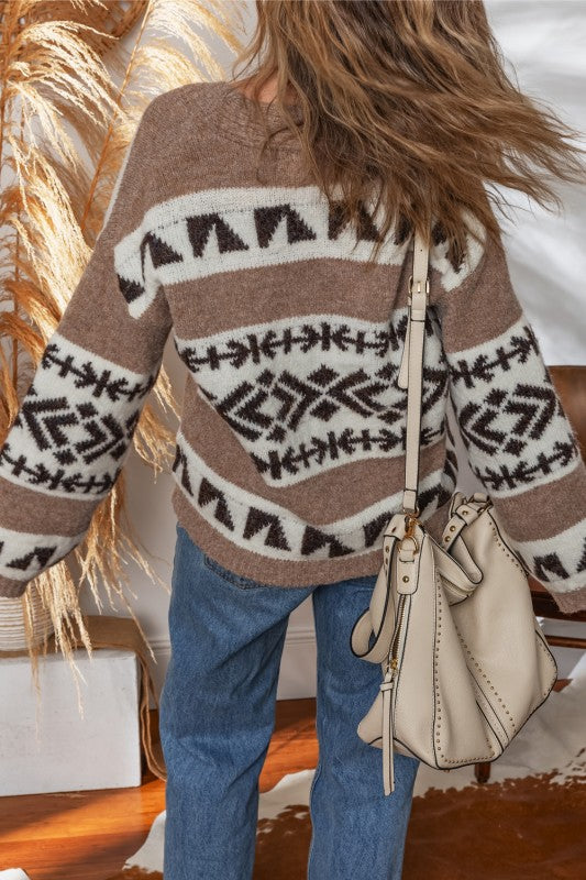 Khaki Pattern Button Front Cardigan - 2