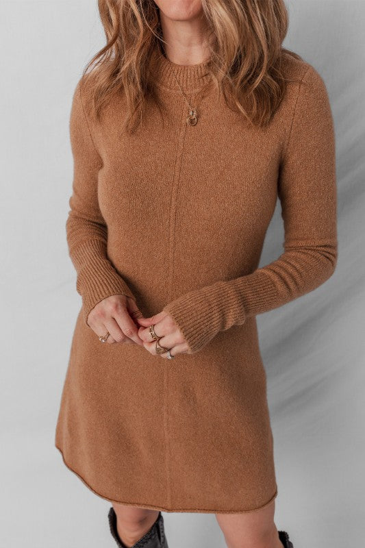 Coffee Knit Sweater Dress