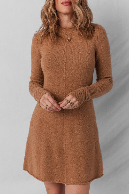 Coffee Knit Sweater Dress