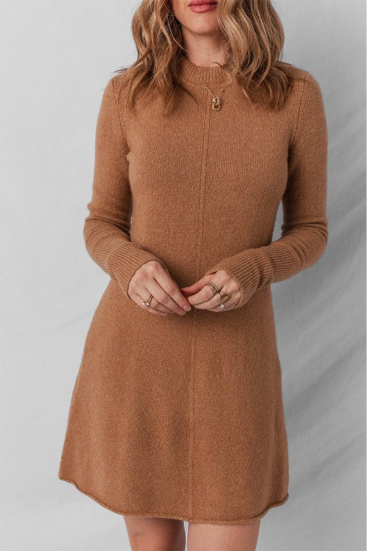Coffee Knit Sweater Dress