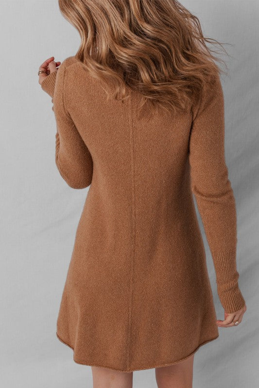 Coffee Knit Sweater Dress