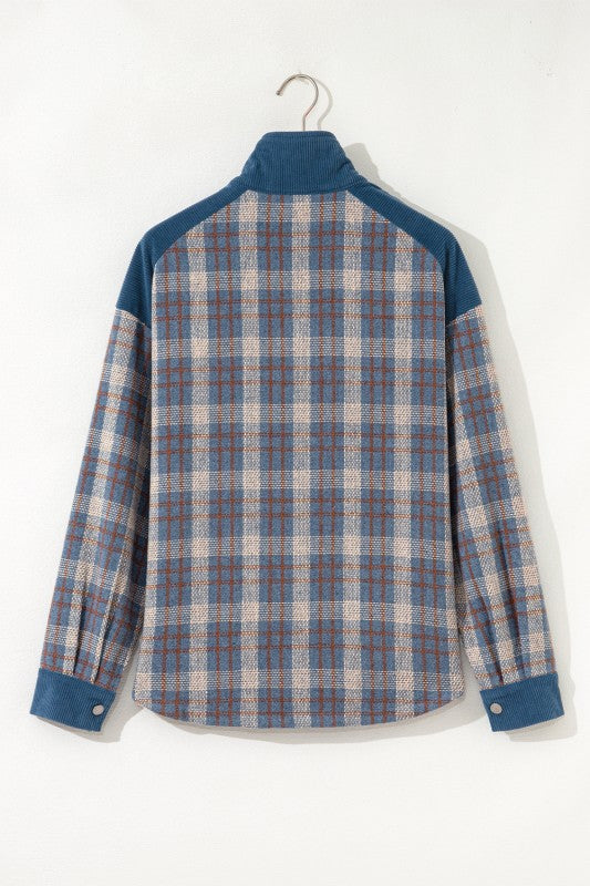 Plaid Corduroy Patch Snap Jacket
