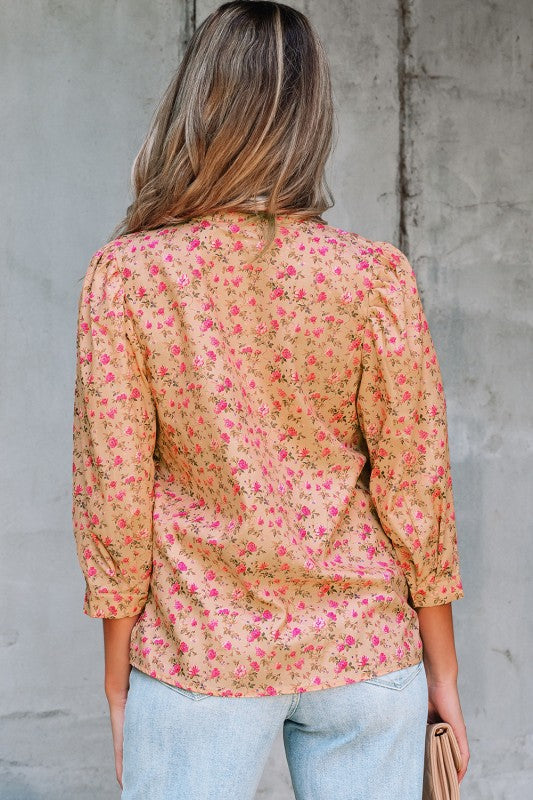Fall Burst Floral Peasant Blouse