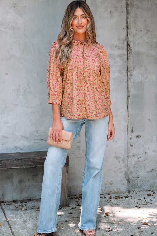 Fall Burst Floral Peasant Blouse