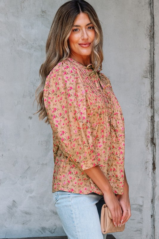 Fall Burst Floral Peasant Blouse