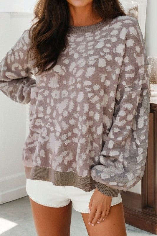 Leopard Ribbed Trim Sweater