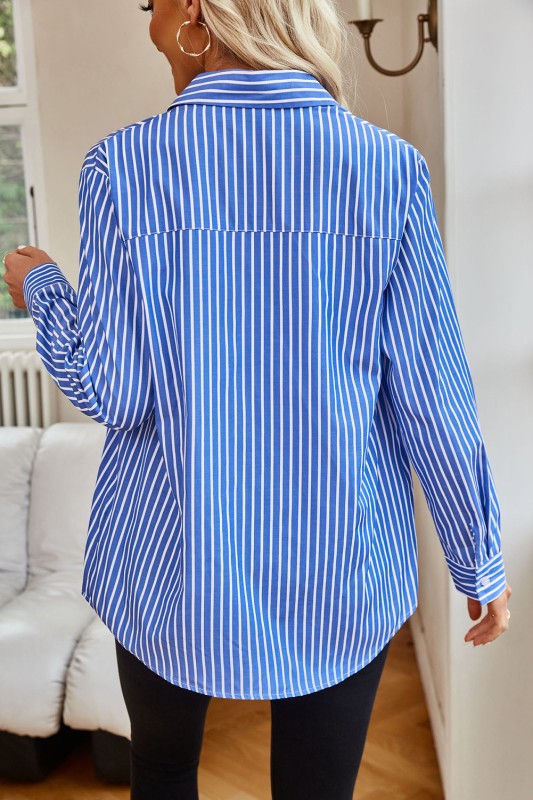 Blue Vertical Stripe Collar Button Down - 2