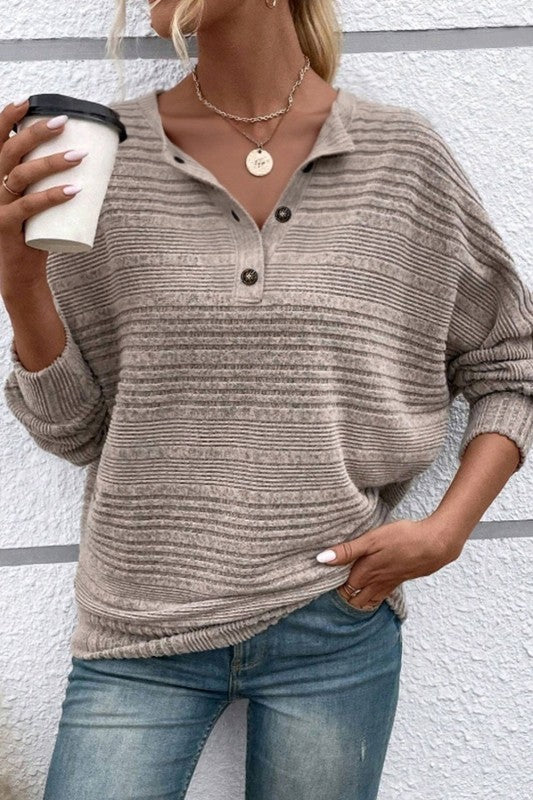 Pin Stripe Button Neck Top - 2