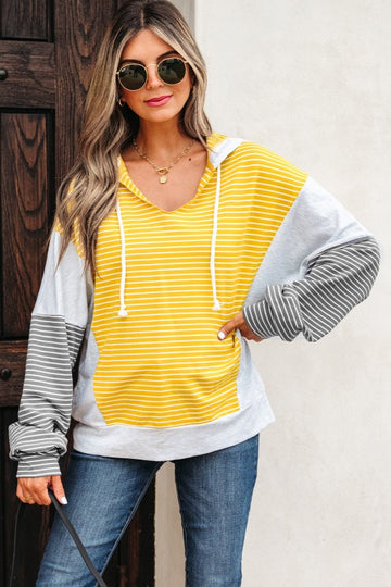 Color Block Striped Drawstring Hoodie