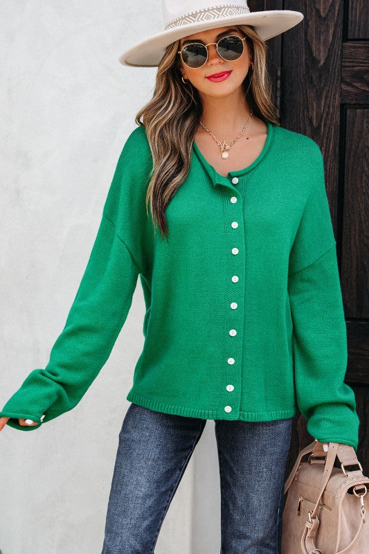 Drop Shoulder Knit Cardigan