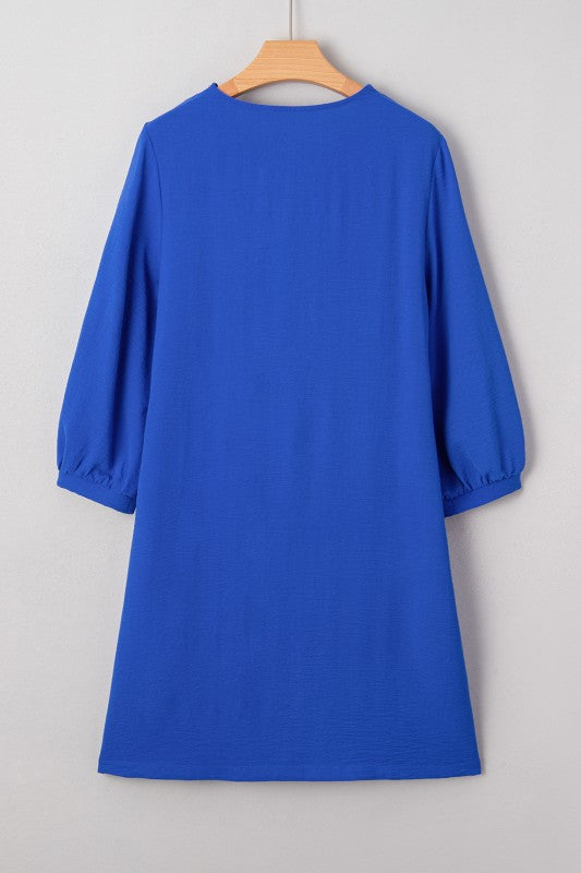 Bold Blue Frill Neck Mini Dress