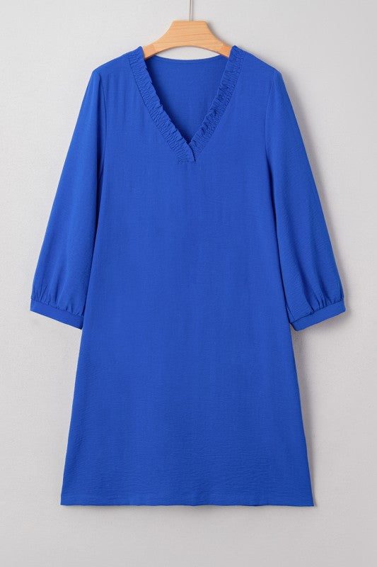 Bold Blue Frill Neck Mini Dress