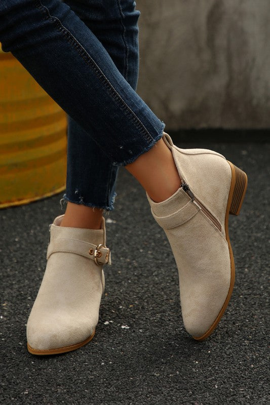 Faux Suede Strap Buckle Bootie