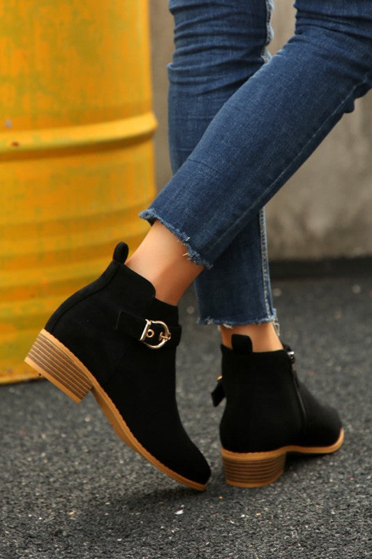 Faux Suede Strap Buckle Bootie