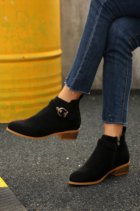Faux Suede Strap Buckle Bootie