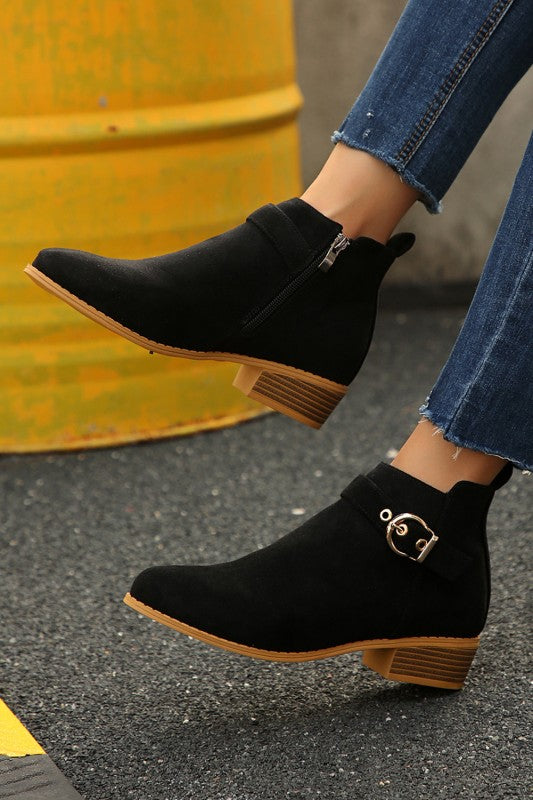 Faux Suede Strap Buckle Bootie