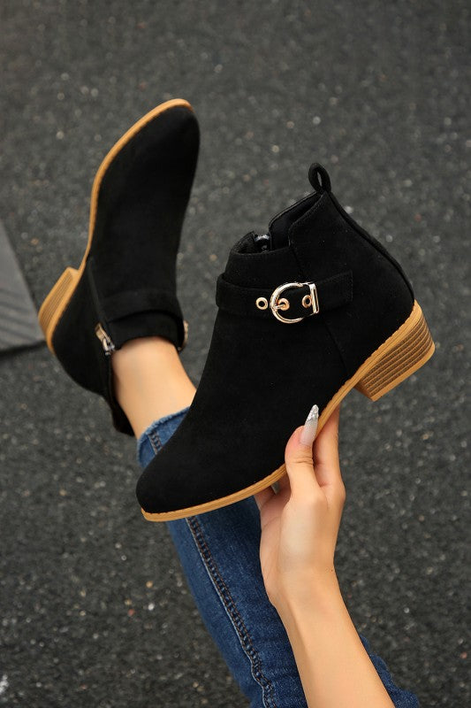 Faux Suede Strap Buckle Bootie