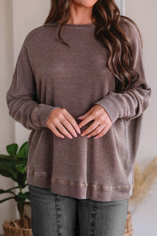 Waffle Knit Oversized Pullover - 2